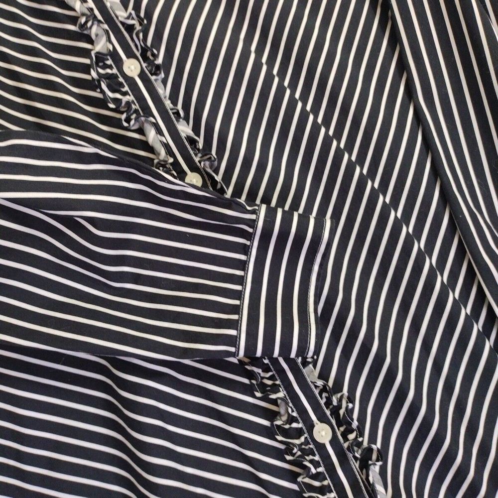 Striped Formal Shirt Collared Blouse Women's Black White 100% Cotton Size L - Picture 7 of 10